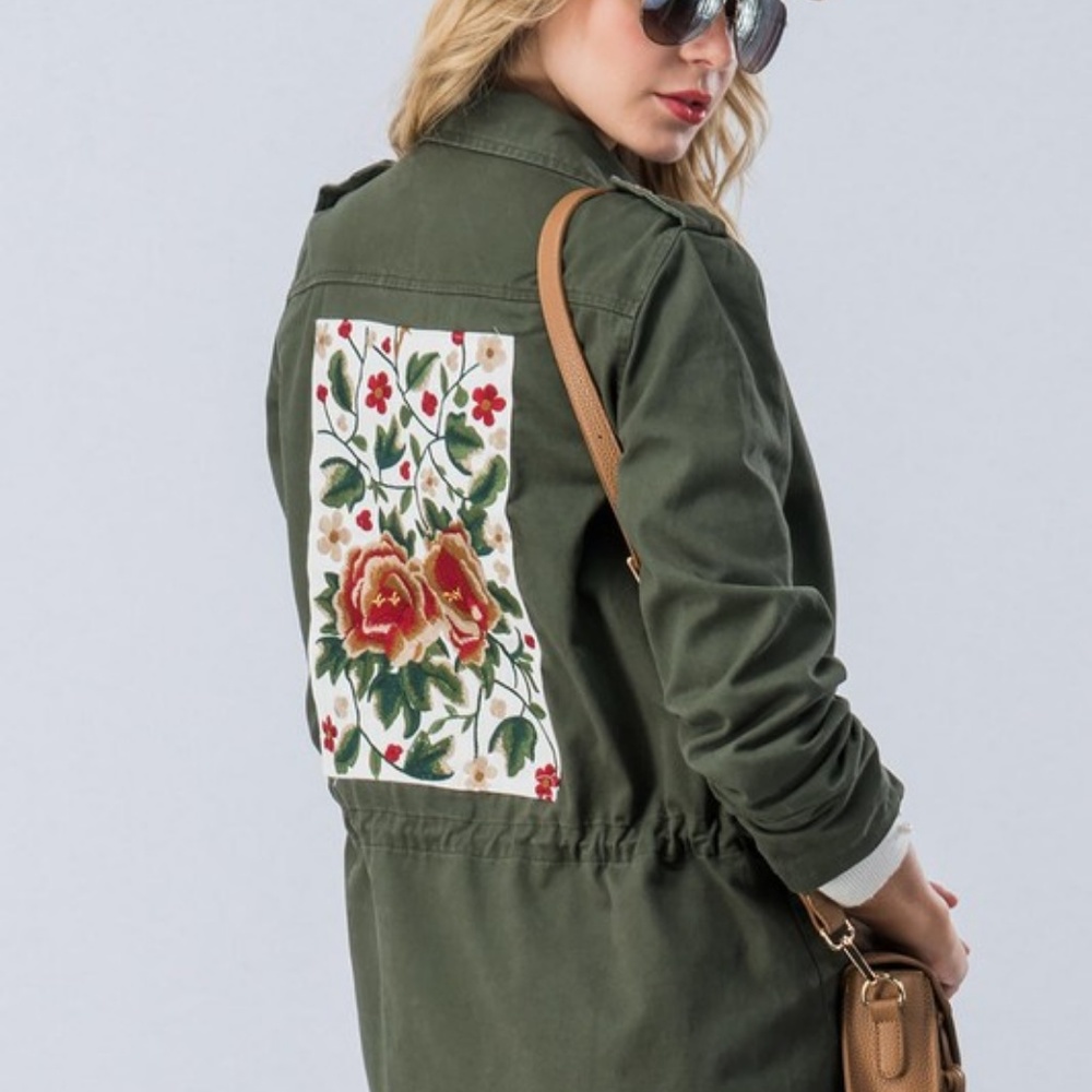 Olive Utility Jacket w/ Floral Patch